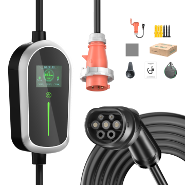 11kW Mobile Wallbox, Typ2 ladekabel e auto, 5M, CEE16A 3-phasig,Gesamtladeleistung, mit Schuko adapter