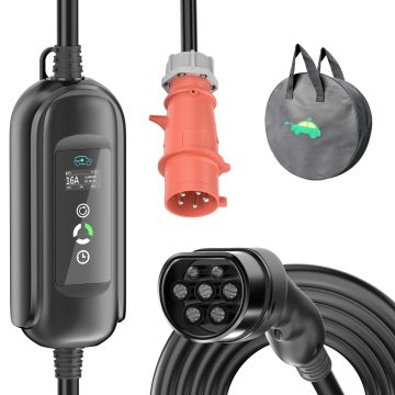 11kW Mobile Wallbox, EV Ladegerät für Allen Typ2 EV ,3-phasig 5M Typ2 zu CEE16A EV Ladekabel